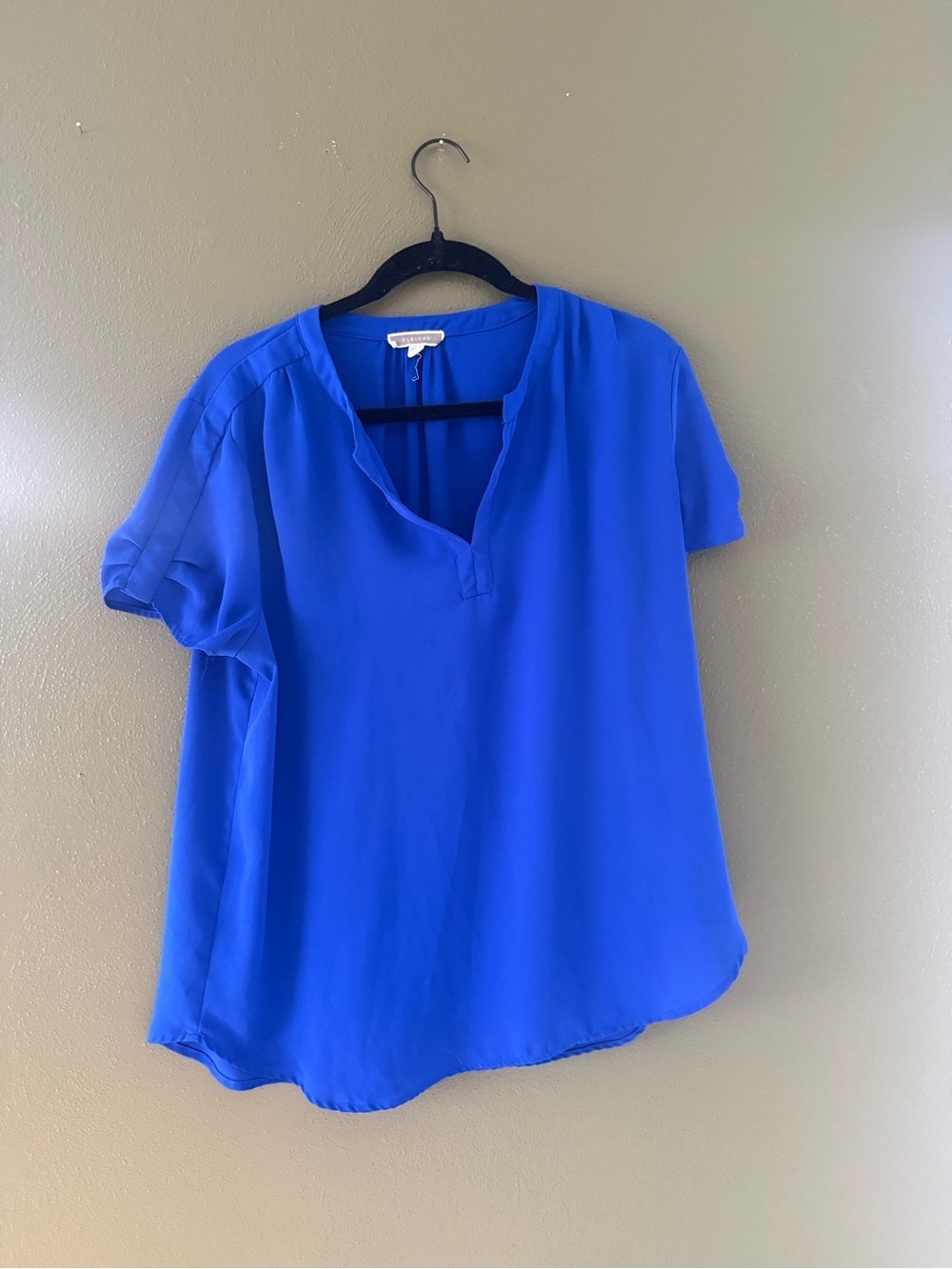 Pleione Royal Blue Split V-Neck Short Sleeve Blouse